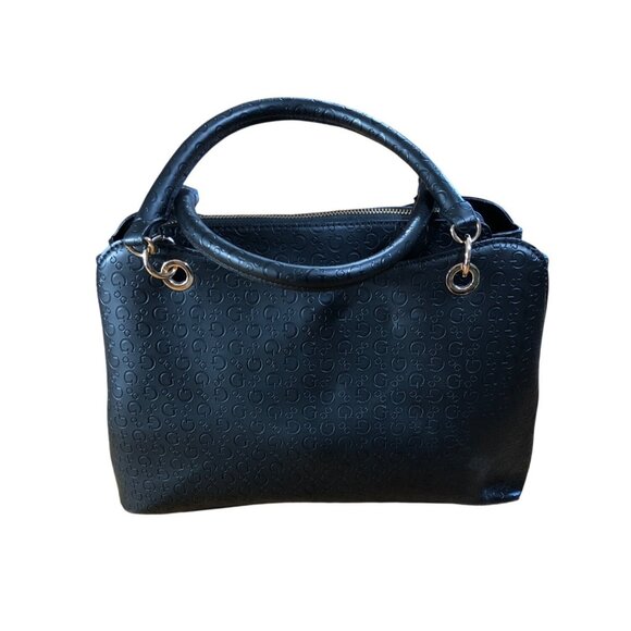 Guess Black Handbag Embossed Logo Faux Leather Purse Gold-Tone Hardware Handles - Picture 5 of 15
